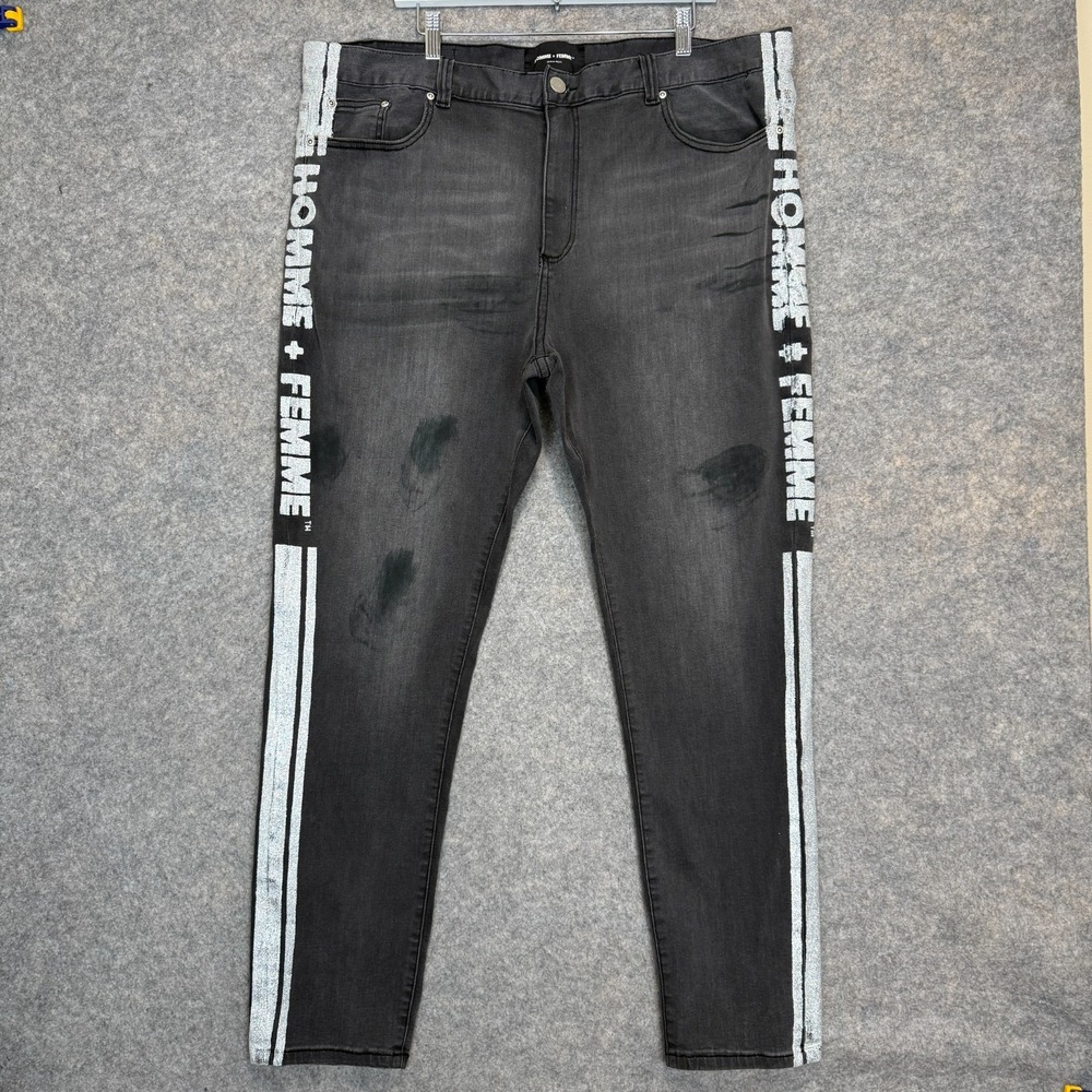 Homme  + Femme Denim Jeans Mens 44 (fits 42x31) Side Logo‎ Stripe Skinny Gray